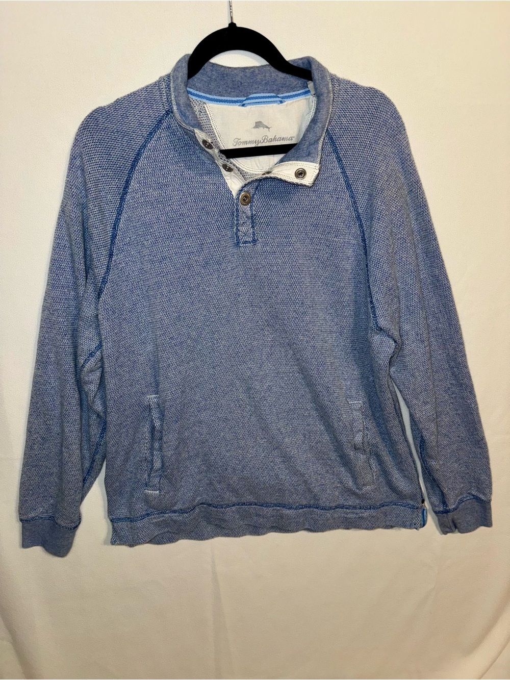 Tommy Bahama Cedar Springs Men’s M Heather Blue Quarter Snap Pullover Mock Neck